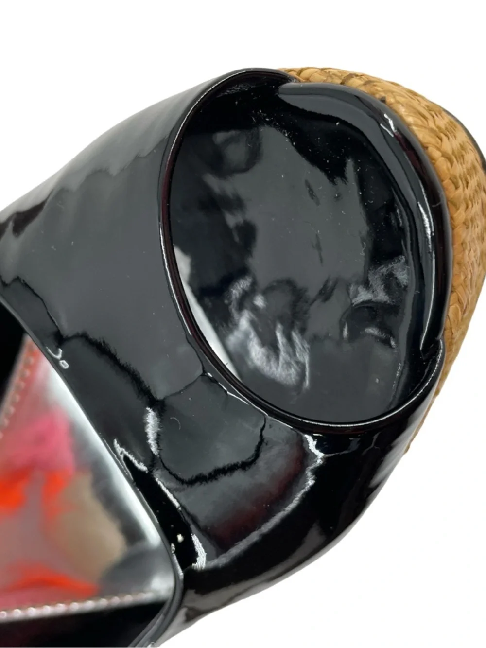 Gucci Black Patent Leather Raffia Wedges Sandals Size 41 BLACK Excellent - Picture 10 of 14